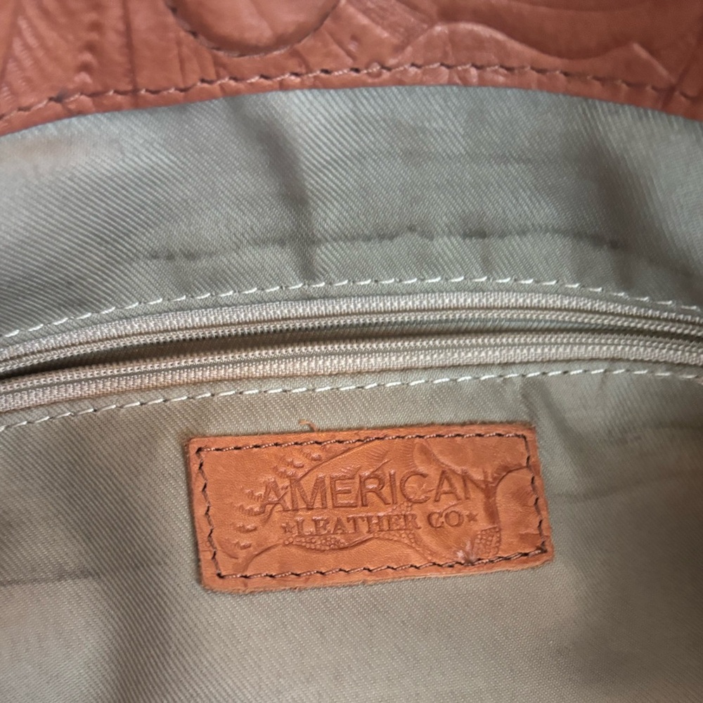 American Leather Co Brown Genuine Leather Embossed Shoulder Bag Boho Western - Picture 4 of 16